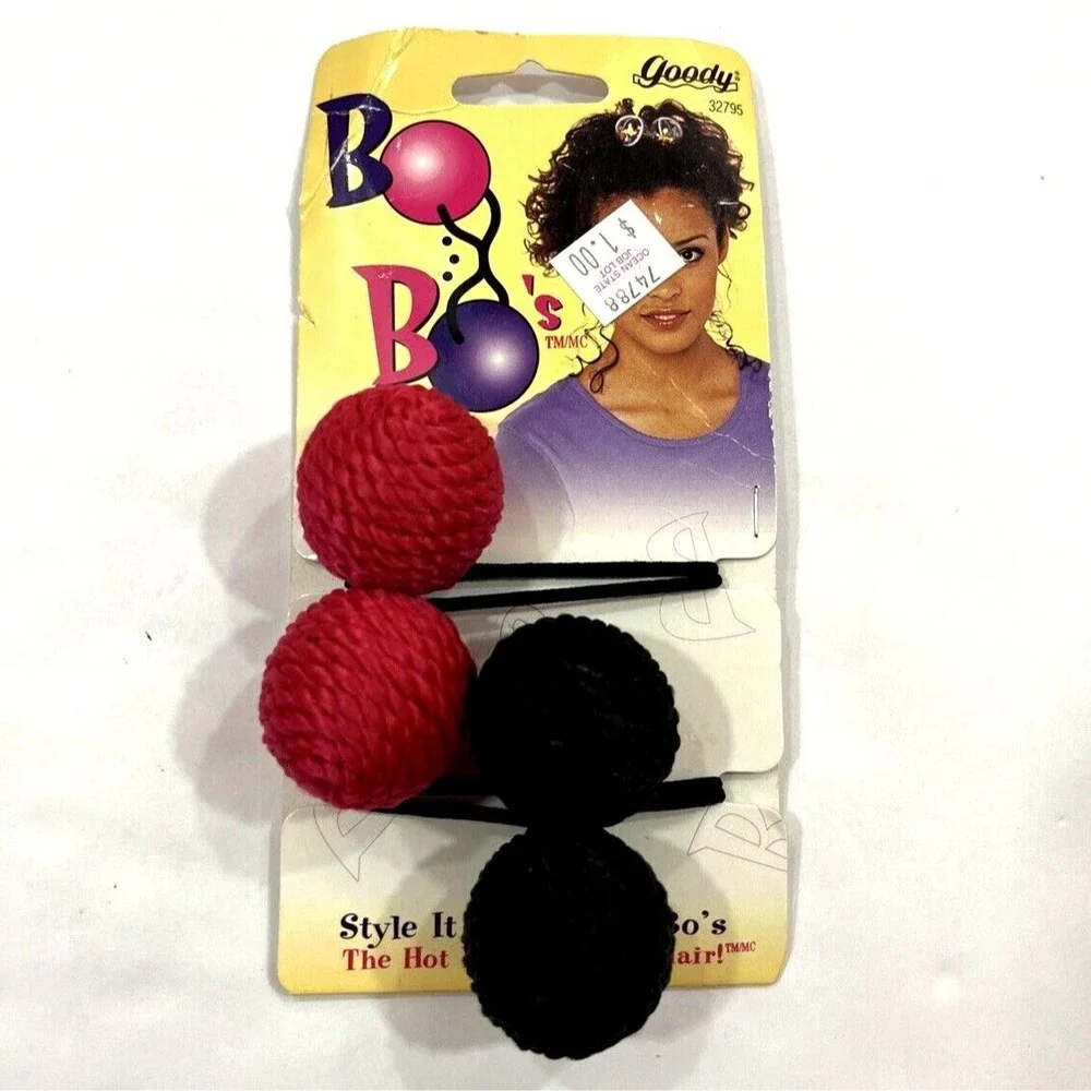 Vintage 90s Goody Bo Bo's Hair Tie Jumbo Ponytailers NOS‎ Deadstock Black / Pink